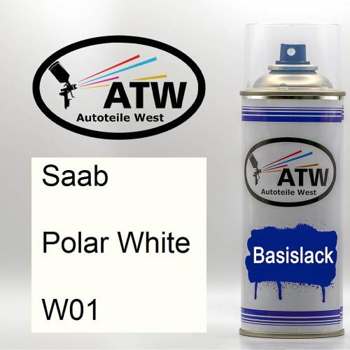 Saab, Polar White, W01: 400ml Sprühdose, von ATW Autoteile West.